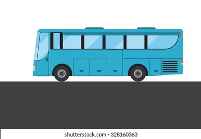 Blue bus on white and grey background. Vector illustration