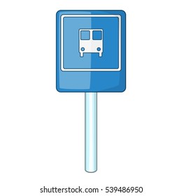 Blue bus stop sign icon. Cartoon illustration of blue bus stop sign vector icon for web