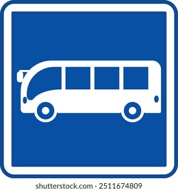 Blue Bus Stop Sign. Square Road Sign. Vector Icons