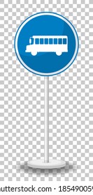 Signo de parada de bus azul con base aislada en ilustración de fondo transparente