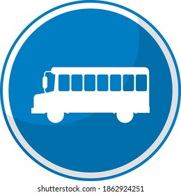Blue bus stop sign with stand isolated on white background illustration