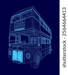 Blue bus with a stripe on the side. The bus is a double decker bus