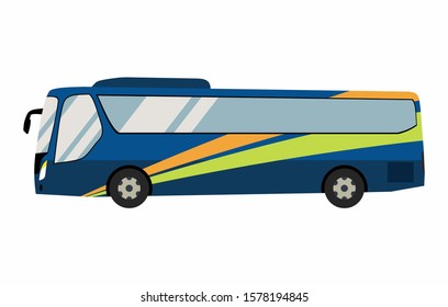 Blue bus with strips for map design icon or educational book illustration. flat design style minimal vector illustration.
