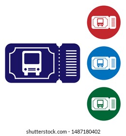 Blue Bus ticket icon isolated on white background. Public transport ticket. Set color icons in circle buttons. Vector Illustration