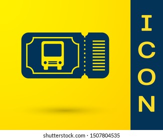 Blue Bus ticket icon isolated on yellow background. Public transport ticket.  Vector Illustration