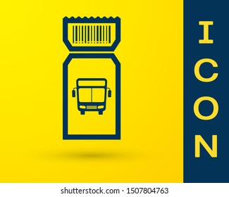 Blue Bus ticket icon isolated on yellow background. Public transport ticket.  Vector Illustration