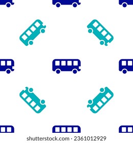 Blue Bus toy icon isolated seamless pattern on white background.  Vector