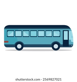 Blue bus vector flat illustration design, blue bus clip art, side view

