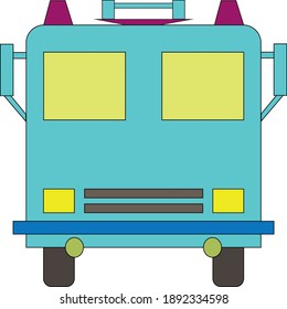 
bus azul con ventanas amarillas en fondo blanco