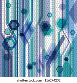 Blue business abstract background with hexagons, lines and nets. Eps10