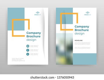 Blue business annual report brochure flyer design. Multipurpose abstract brochure template, include cover and back pages. Geometric frame flyer leaflet vector design. Vertical A4 format.