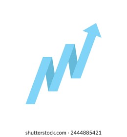 flecha de negocios azul subiendo en zig-zag. Gráfico de acciones de crecimiento económico de beneficios empresariales positivos financieros