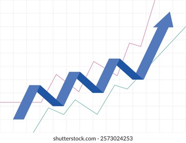 blue business arrow graph going up consistently with grid background represents trading profit business growth economic boom and financial surplus