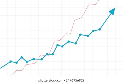 blue business arrow rising up with dots followed by line graph going up, trading profit, economic boom, business growth