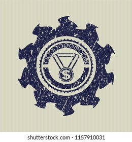 Blue business award icon inside distress rubber seal