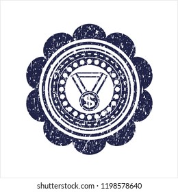 Blue business award icon inside distress grunge seal