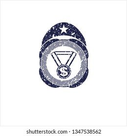 Blue business award icon inside rubber grunge stamp