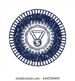 Blue business award icon inside distress rubber seal