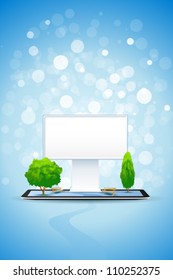 Blue Business Background with Empty Billboard on Tablet Computer
