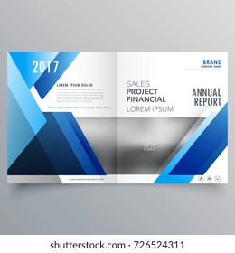 blue business bi fold brochure design template in geometric shape style