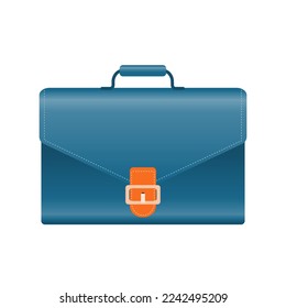 Blue business briefcase. Stylish document bag with gold clasp. Banker diplomat to conclude contracts and store information. Suitcase of a successful manager. Vector
