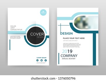 Blue business brochure flyer design. Multipurpose abstract brochure template with cover & back pages. Geometric circular round leaflet vector design. Annual report presentation. Vertical A4 format.