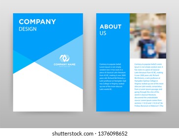 Blue business brochure flyer design. Multipurpose abstract brochure template with cover & back pages. Geometric leaflet vector design. Annual report presentation. Vertical A4 format.