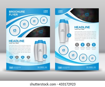 Blue Business Brochure Flyer Design Layout Template In A4 Size, Cosmetic Magazine Ads, Leaflet, Poster Layout, Newsletter, Newspaper, Beauty Flyer Template, Cosmetics Brochure Vector Illustration