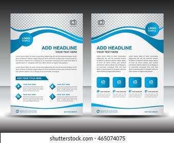 Blue business brochure flyer design layout template in A4 size, newsletter, leaflet, poster, vector, cover, annual report, magazine ads, catalog