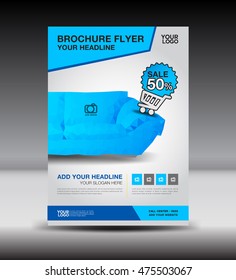 Blue business brochure flyer design layout template in A4 size, furniture magazine ads, leaflet template, poster, cover, book, advertisement
