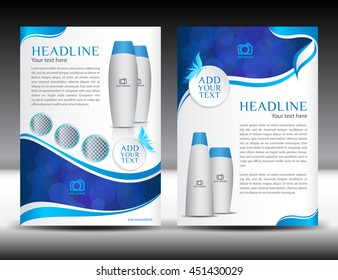 Blue business brochure flyer template design, newsletter,  magazine ads, cosmetics flyer, advertisement, leaflet, poster, annual report, cover template, booklet, beauty brochure template vector