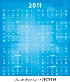 Blue business calendar. Vector poster. Text in english.