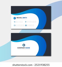 Blue business card design template, layer organized.