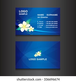 blue Business card design,card design, vector illustration,blue background, flower vector,name card