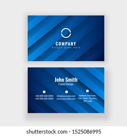 Blue business card or horizontal template design with abstract stripes pattern.