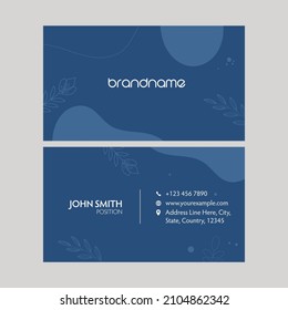 Blue Business Card Or Horizontal Template In Front And Back View.