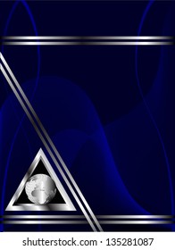 Blue business card or poster templates with wave patterns and a silver globe on the bottom left hand side