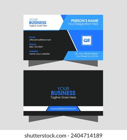 Blue business card template design.Professional business card layout. Corporate visiting card vector. Modern white and dark background calling card.