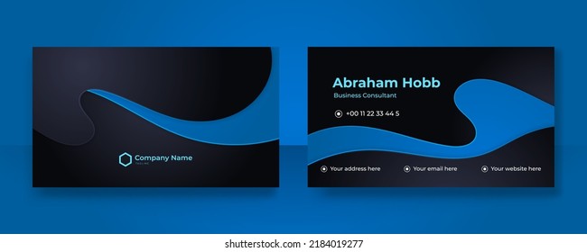 Blue business card template with modern corporate design concept. Vector illustration for identity card, personal branding, company profile, visit card and much more