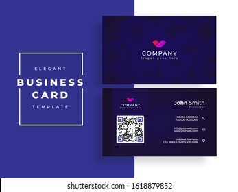 Blue business card or visiting card design in front and back view.