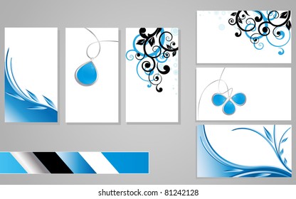 Blue business cards on a white background, set horizontal and vertica