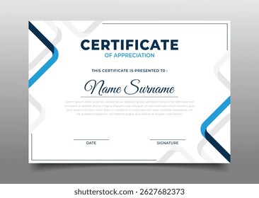 modelo de certificado empresarial azul design.geometric triangular certificado quadro decoração de borda