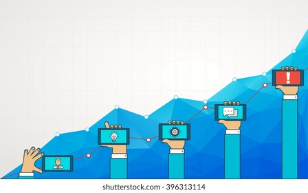 Blue business chart graph with line of increase. Strategy of  bu