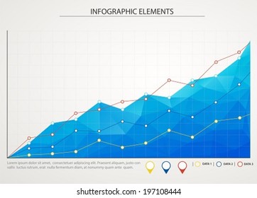 Blue business chart graph with three lines of increase