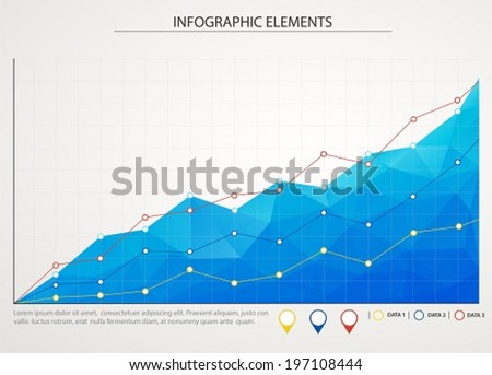 Blue business chart graph with three lines of increase