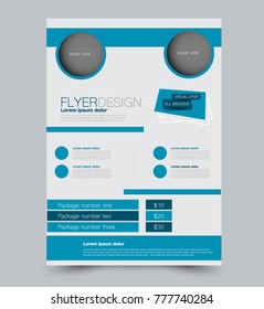 Blue business flyer. a4 pribtable poster. Vector illustration.