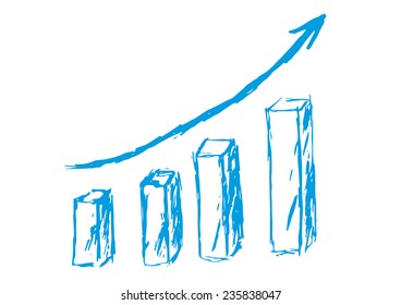 Blue Business Graph With Arrow Vector Sketch On White Background - Growth Concept