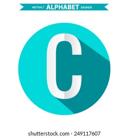 Blue business icon with shadow. letter c