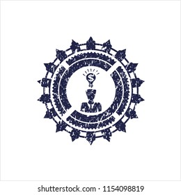 Blue business idea icon inside distress rubber seal