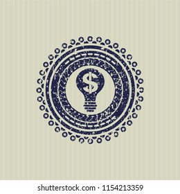 Blue business idea icon inside distress rubber stamp